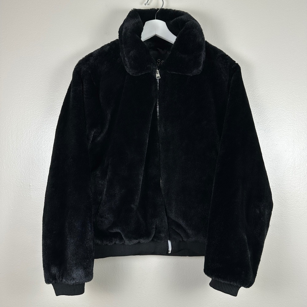 Say What Women's XL Jacket Black Faux Fur Full Zip Bomber Style Nightlife Chic